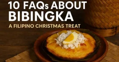 A realistic Filipino bibingka topped with grated coconut and salted egg on a wooden plate, with text about FAQs for this Christmas treat.