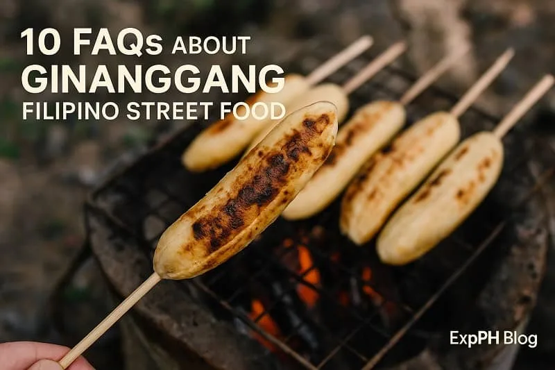 Grilled saba bananas on skewers over charcoal for ginanggang, used to illustrate common questions about this Filipino street food.