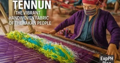 A Yakan woman weaving vibrant Tennun fabric on a traditional wooden loom, surrounded by colorful threads and cultural textiles.