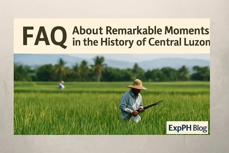 FAQ banner with farmer in Central Luzon rice field and ExpPH Blog logo