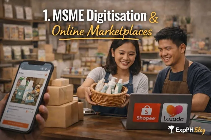 Filipino small business owners using online marketplaces and digital tools to sell products