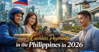 Filipinos using smartphones and QR code payments in a modern Philippine city, showing cashless transactions in transport, retail, and daily life with ExpPH Blog logo visible.