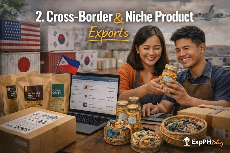 Filipino entrepreneurs preparing local products for international shipping and export