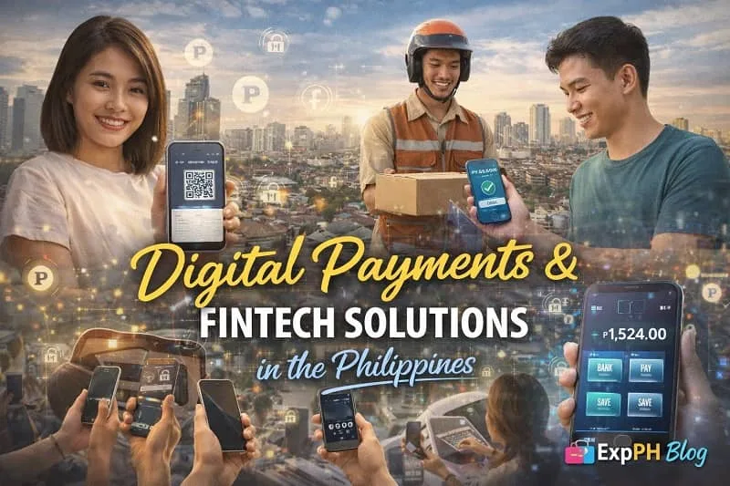 Filipino users using mobile wallets and digital payment apps with city background showing fintech growth in the Philippines