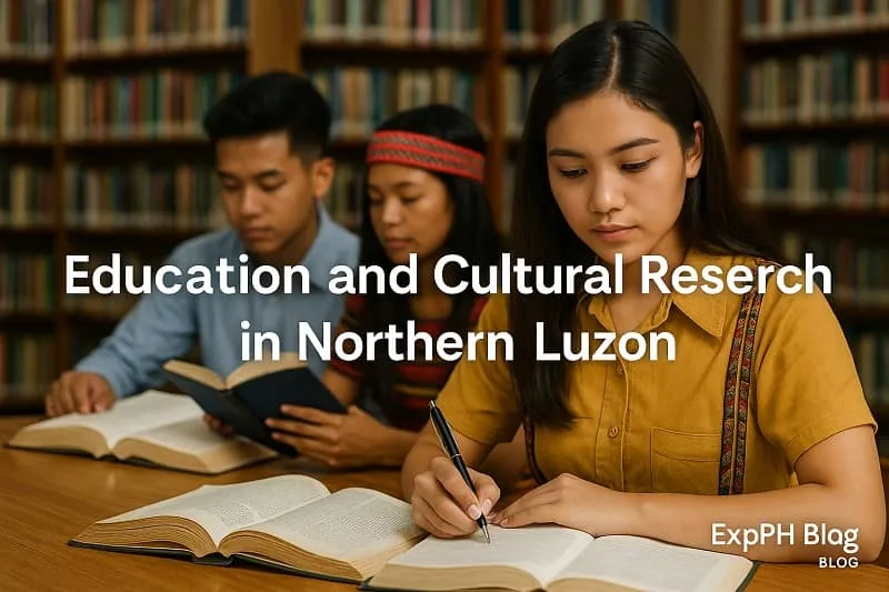 Students studying in a Northern Luzon library representing education and cultural research with ExpPH Blog logo