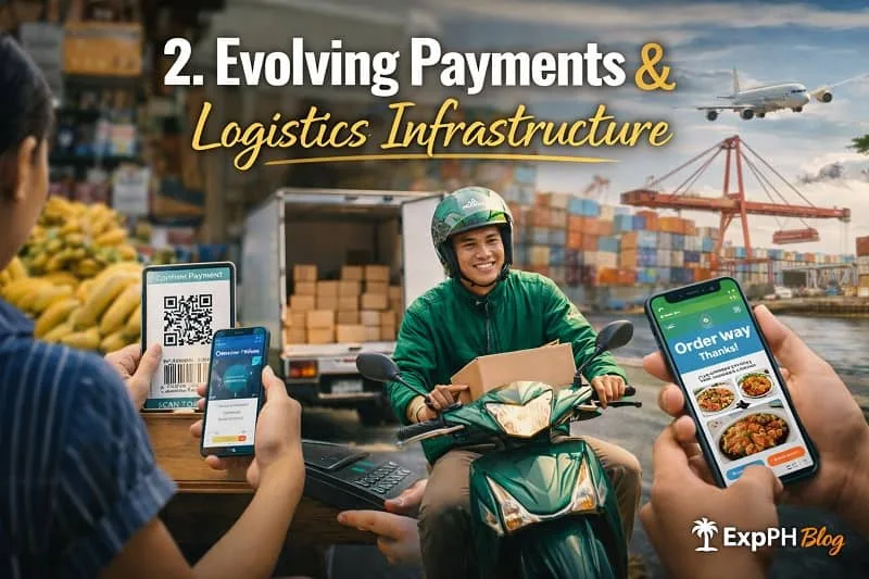 Filipino delivery rider and digital payment using smartphone showing modern logistics and cashless payment systems in the Philippines