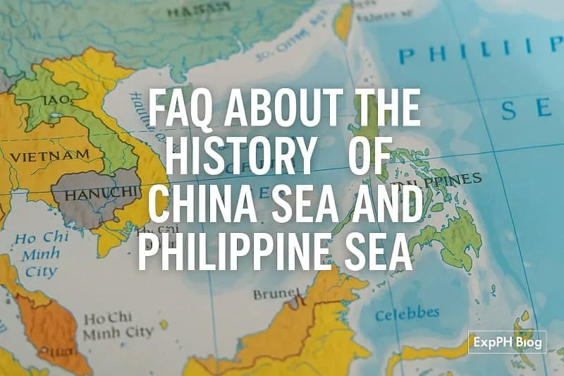 Map showing history of China Sea and Philippine Sea, Vietnam, and the Philippines with text overlay for FAQ about their maritime history