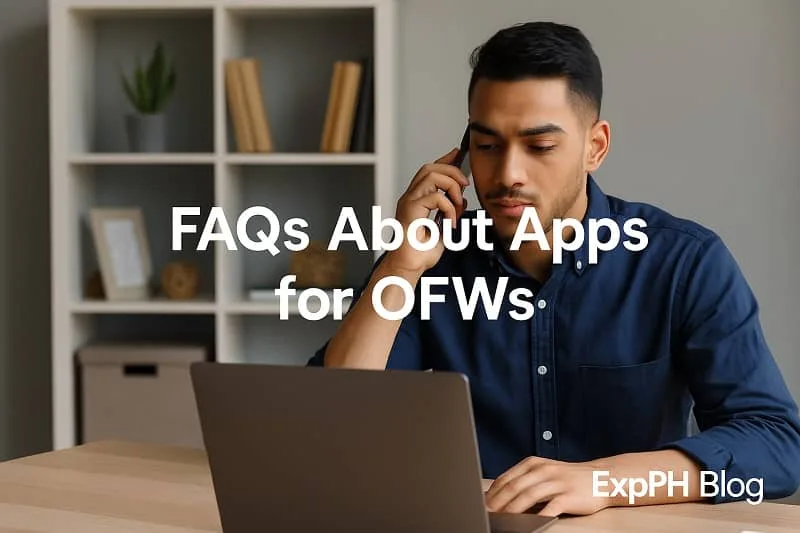 Filipino checking mobile phone for OFW app questions and answers