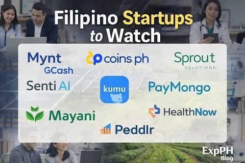 Filipino startups to watch in 2026 including Mynt GCash, Coins.ph, Sprout Solutions, Senti AI, Kumu, PayMongo, Kalibrr, Mayani, HealthNow, and Peddlr