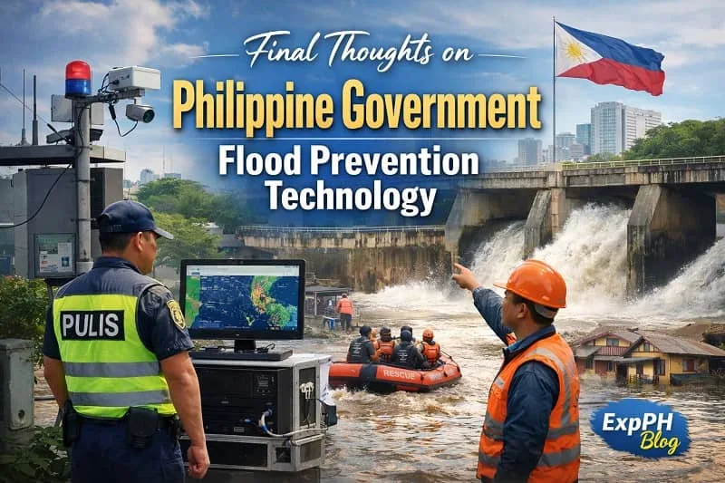 Philippine government using technology for flood prevention including monitoring systems, floodgates, and rescue operations in flooded communities