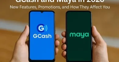 Two smartphones displaying GCash and Maya apps side by side, showing updates and new features for 2026 with the ExpPH Blog logo.