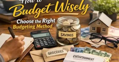 A Filipino budgeting setup showing a person writing in a notebook with a calculator, savings jar, budget envelopes, and cash on a table, with text saying How to Budget Wisely and Choose the Right Budgeting Method, and the ExpPH Blog logo.
