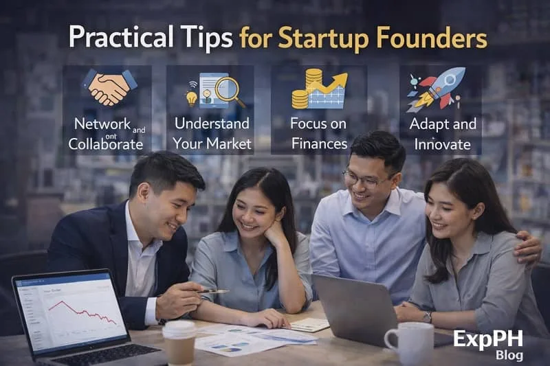 Filipino startup founders planning business strategy and discussing practical tips for launching and growing startups