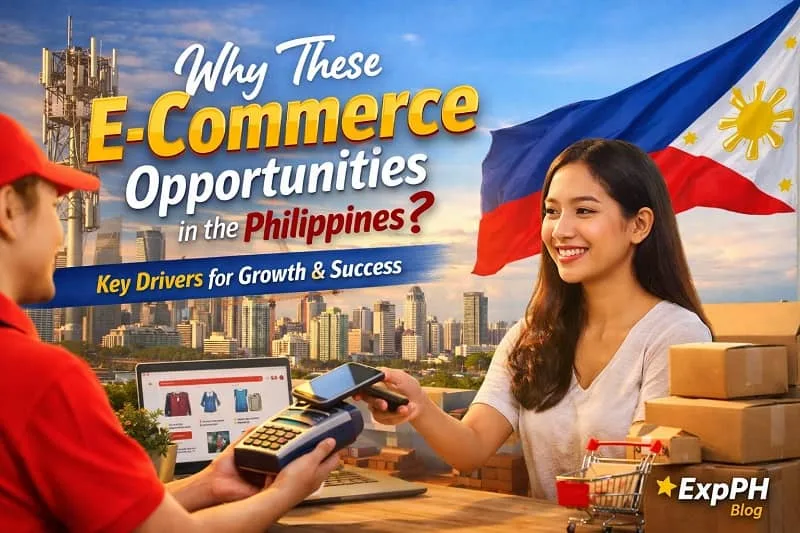A Filipino online seller receiving a digital payment while preparing packages, representing the key drivers of e-commerce growth in the Philippines such as mobile usage, digital payments, and expanding logistics.