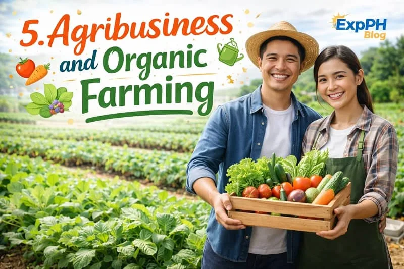 Filipino farmers holding fresh organic vegetables in a farm representing agribusiness and organic farming in the Philippines