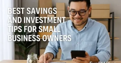 A small business owner reviewing financial charts with a calculator and smartphone on a desk, showing savings and investment planning.