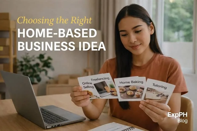 Filipino woman choosing the right home-based business idea while reviewing options at a home workspace with a laptop