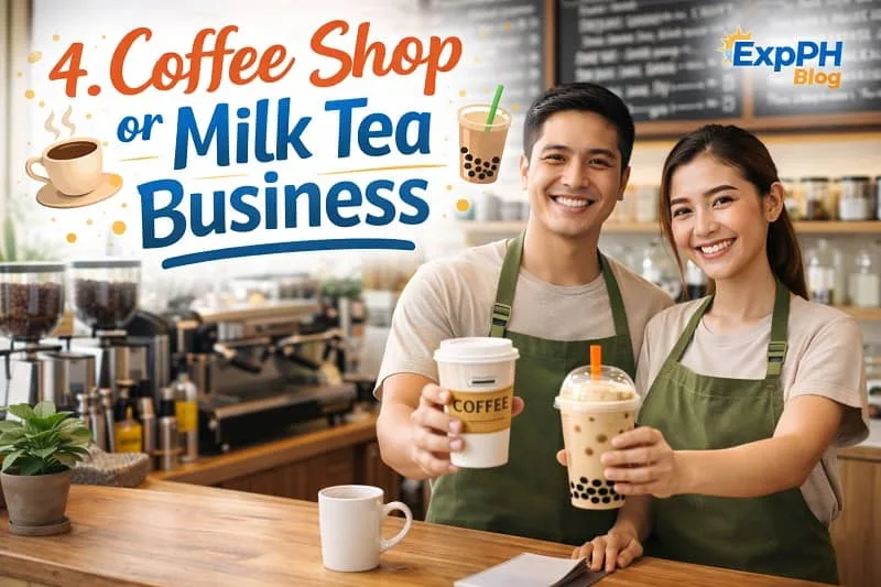 Filipino baristas serving coffee and milk tea drinks inside a modern coffee shop business in the Philippines