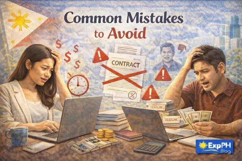 Filipino freelancers feeling stressed while working on laptops, illustrating common freelancing mistakes such as missed deadlines and poor client communication