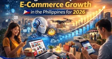Filipino consumers using mobile shopping, AI technology, drone delivery, and digital payments representing Digital Economy and E-Commerce Growth in the Philippines for 2026