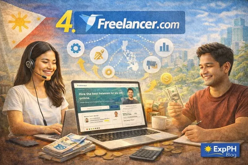 Filipino freelancers using Freelancer.com on a laptop to find online projects and earn money from remote work
