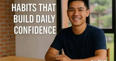 Filipino man smiling at a table with confidence, representing daily habits that improve self belief.