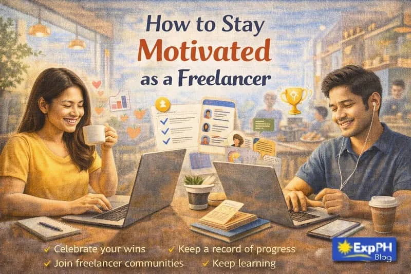 Filipino freelancers working on laptops in a coffee shop while staying motivated and productive in their freelance careers