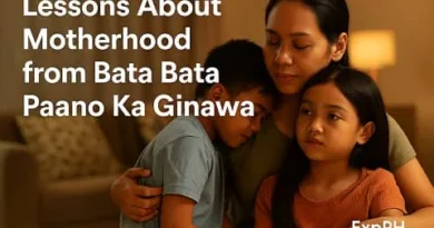 A realistic Filipino mother embracing her two children in a warm living room, symbolizing the lessons about motherhood shown in Bata Bata Paano Ka Ginawa.