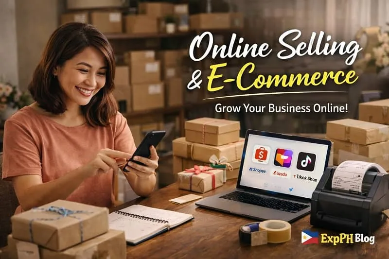 Filipino online seller managing an e-commerce business from home using a laptop and smartphone, showing online selling and digital entrepreneurship in the Philippines.