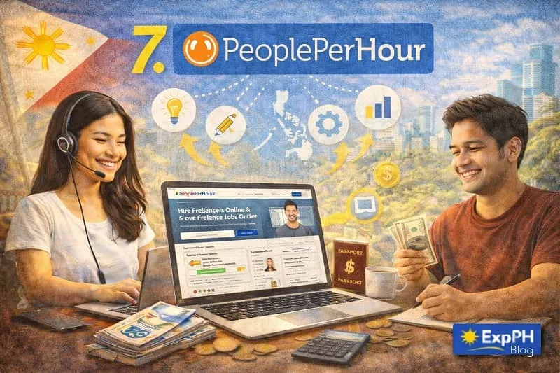 Filipino freelancers using PeoplePerHour platform on a laptop to find online freelance jobs and earn money