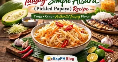 Tausug Simple Atsara bowl with pickled green papaya, red chilies, and carrots served with grilled fish and rice, ExpPH Blog featured image