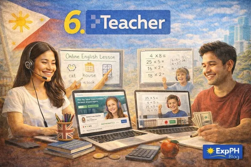 Filipino online teacher teaching students through a laptop while earning income from online teaching