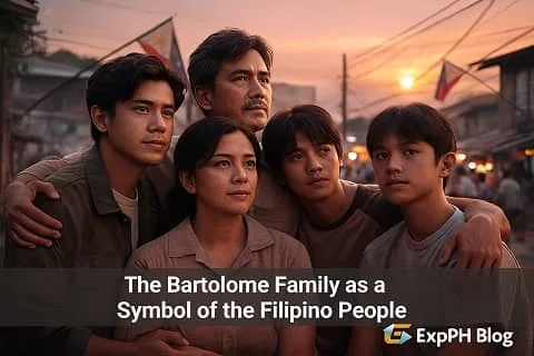 A realistic portrait of the Bartolome family symbolizing the strength and unity of the Filipino people with the ExpPH Blog logo.