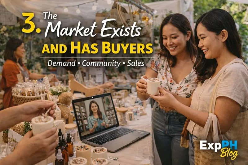 Filipino customers buying handmade products at a local market showing real demand