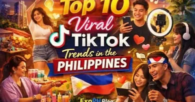 Filipino TikTok creators dancing, filming videos, and showcasing viral trends in the Philippines with the ExpPH Blog logo.