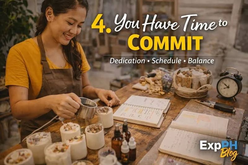 Filipino working on small business at home during free time showing commitment and consistency