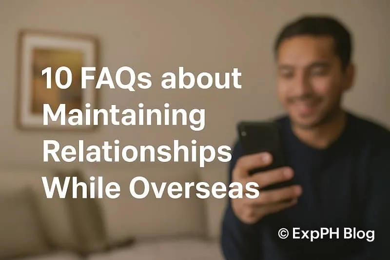 A realistic image of a man smiling while reading on his phone, symbolizing communication and connection for people maintaining relationships while overseas.