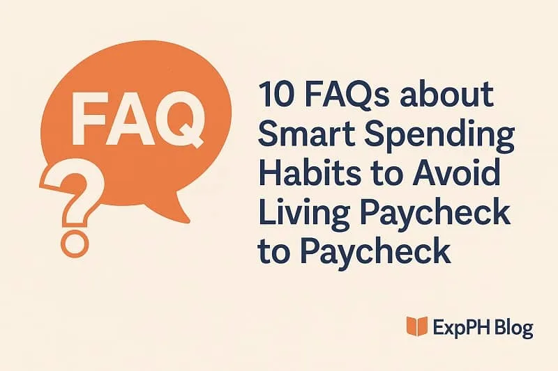 FAQ themed graphic about Smart Spending habits with speech bubble icon and ExpPH Blog logo.