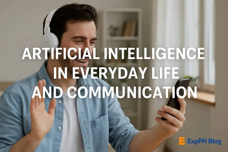 Realistic image of a man on a video call using a smartphone, showing how artificial intelligence in everyday life improves communication through smart digital technology.