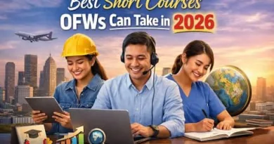 Filipino OFWs studying online using laptops and tablets, representing best short courses OFWs can take in 2026, with ExpPH Blog logo displayed.
