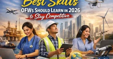 Filipino overseas workers learning future skills for 2026 including digital work, healthcare, and technology with ExpPH Blog logo displayed