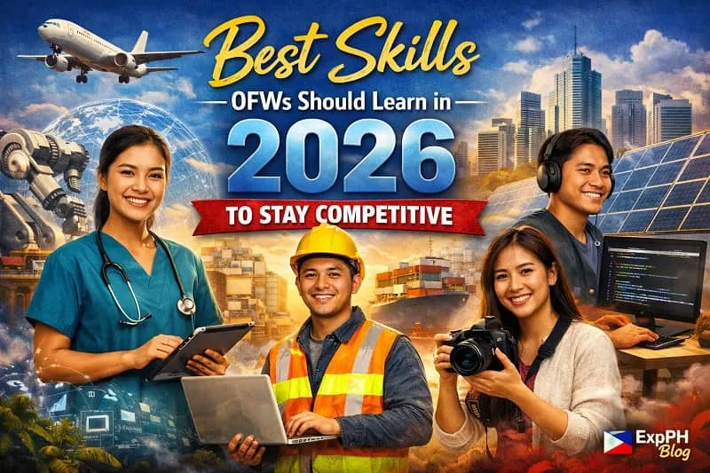 Filipino OFW professionals from healthcare, construction, technology, and creative fields representing the best skills OFWs should learn in 2026 to stay competitive worldwide