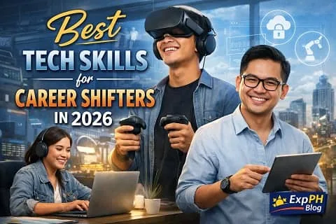 Filipino professionals learning modern tech skills for career shifting in 2026 with ExpPH Blog logo shown