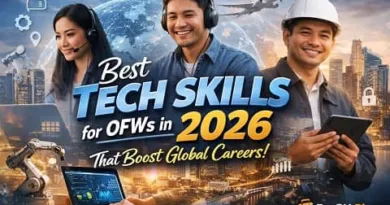 Filipino OFWs using technology skills for global careers in 2026, featuring web development, digital tools, and remote work with ExpPH Blog branding