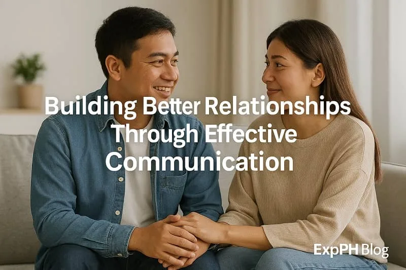 Filipino couple communicating warmly at home while holding hands, representing building better relationships through effective communication.