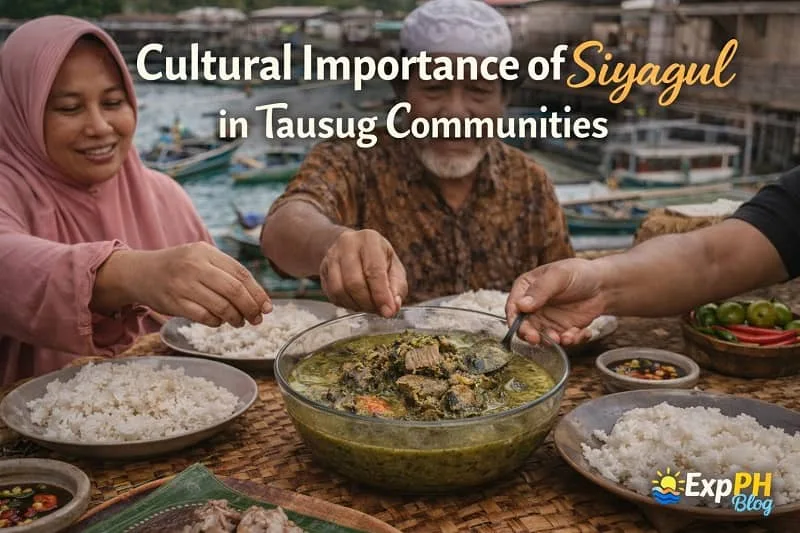 Tausug family sharing Siyagul Tausug seafood with rice in a coastal Filipino setting, showing cultural importance, community bonding, and traditional dining practices
