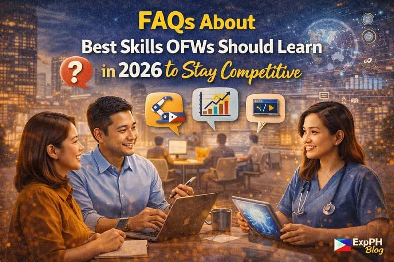 OFW skills for 2026 Filipino OFWs discussing common questions about skills to learn in 2026, showing FAQs about best skills OFWs should learn to stay competitive