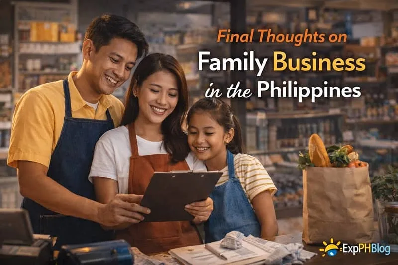 Filipino family running a small business together while reviewing plans and finances inside their shop