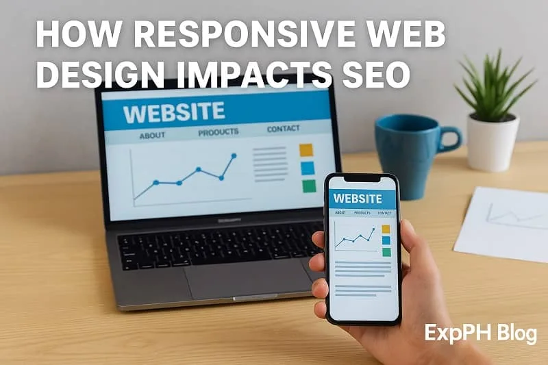 A person holding a smartphone displaying a website that matches the layout on a laptop screen, demonstrating how responsive web design influences SEO performance.