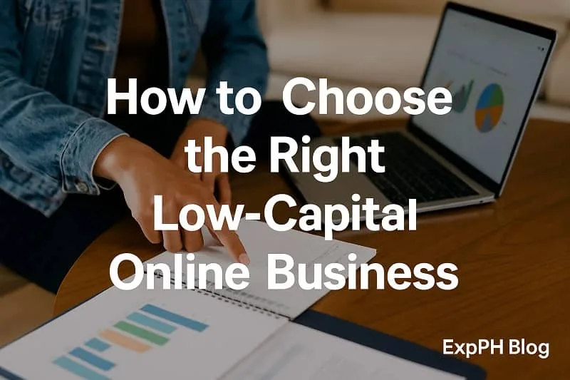 Person reviewing notes and charts on a laptop while choosing the right low capital online business
